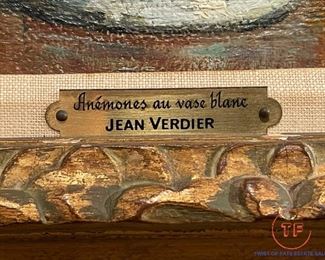 Original Still Life "Anemones Au Vase Blanc" Oil on Canvas by JEAN VERDIER