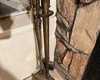 1950's Brass Duck Head Fireplace Tools Set