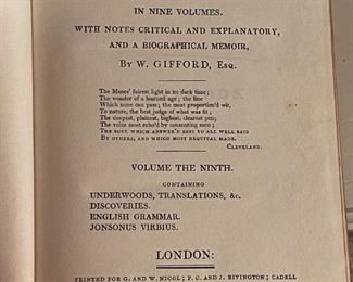 1816 "The Works of Ben Jonson" 9 Volume Set