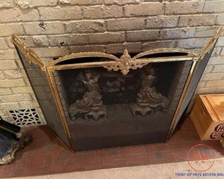Vintage Brass Framed Fireplace Screen