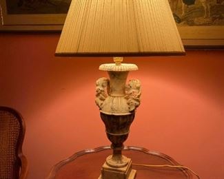 Antique Carved Alabaster Lamp - PAIR