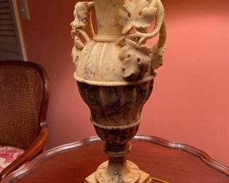 Antique Carved Alabaster Lamp - PAIR