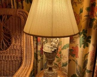 Antique Carved Alabaster Lamp - PAIR