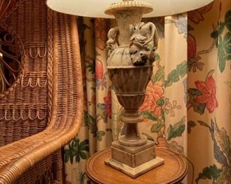 Antique Carved Alabaster Lamp - PAIR