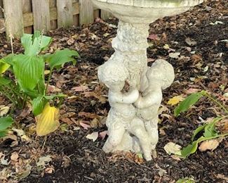 Concrete Cherub Birdbath 