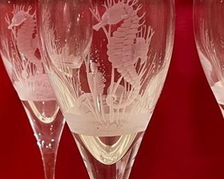 SPC Crystal Wine Glasses with Seahorse Engraving