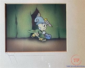 ORIGINAL Walt Disney Studios Gouache on Celluloid: Jiminy Cricket from the Movie Pinocchio by Courvoisier Galleries