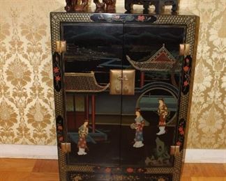 Credenza Cabinet with Overlay Asian Design