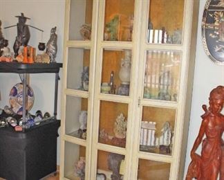 Display Cabinet with Stone, Soapstone and other Carved Items