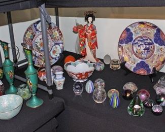 Metal Ewer Vases with Handles, Rice Bowls, Cloisonne Metal Japanese Vase, Paperweights,  Asian Doll, Colorful Plates, Chinese Items
