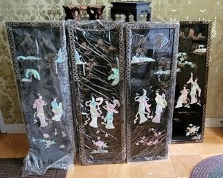 NOS Over-layed Decorations on Asian Screen 4 pcs