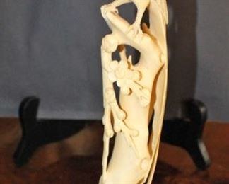 Beautifully Carved Ivory Birds with Florals and Ruby Eye