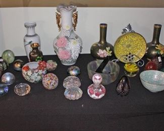 3D Vase, Signed Paperweights, Asian Bowls
