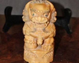 Antique Chinese Ivory Lion Carving With Ornate Decoration