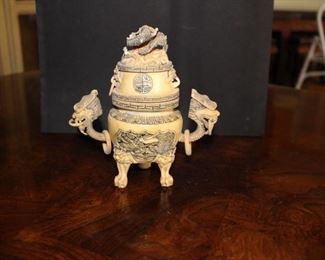 Ornate Dragon Handle Ivory Ceremonial Cup or Incense Burner