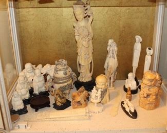 Ornate Jar with Lion Handles Fragile, Netsukes, Horse Small Elephants, Dogs Man on Horse In Ivory, Foo Dog, Religious Figures