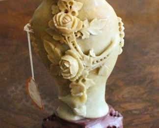 Stone Vase with Flowers, Roses with Purple Vase