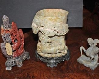 Vase with Horse, Crane and Fish Figurine with Coral