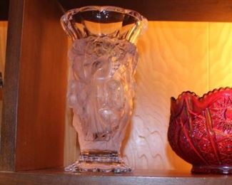 Glass Cross, Signed Murano and Designer Paperweights, Figural Vase, Ruby Colored Bowl