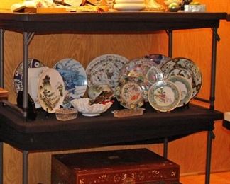 Plates, Asian Chest, Fans, Decanter