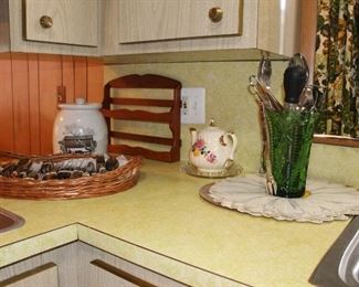 Snives, Spice Rack, Covered Jar, Tea Cups, Utensilsjpg