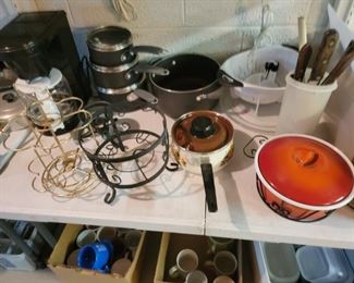 Glass Holder, Pans, Knives, Ceramic Pan, Coffee Pot