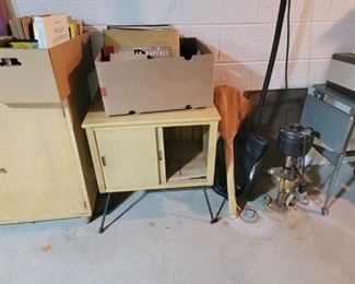 Records and Vintage Record Cabinet