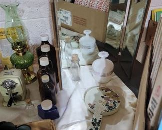 Bevelered Dresser Mirro, Dresser Bottle, Vintage Bottles