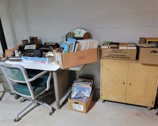 Books, Metal Desk and Chair, Radio, Clocks, Vogue Magazines