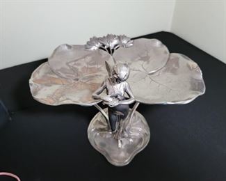 Chrome Pewter Fairy Card Holder or Trinket Tray