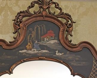 Ornate and Painted Scene on Top of Asian Mirror in Foyer