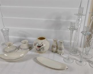 Elegant lot Lenox Items, glass candlesticks