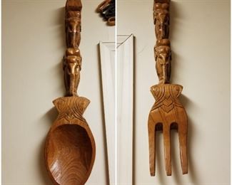 Hand-carved teak Spoon and Fork from Thailand ca 1968.