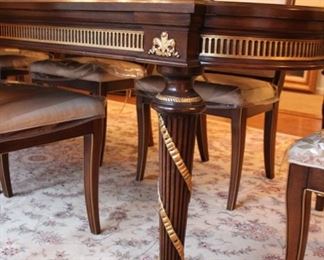 EJ Victor Regency banded mahogany dining table with two leaves (w/ pads) & 10 chairs 