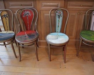 Set 4 paint decorated bentwood chairs