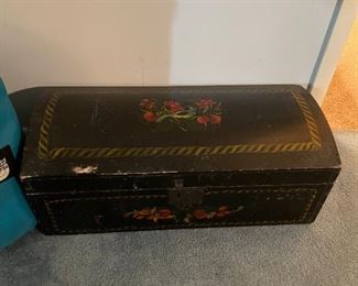 Vintage Black Wood Storage Chest
