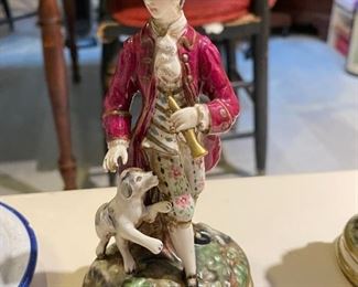 Antique Capodimonte  Man Figurine in Rustic 18th Century Dress with Dog