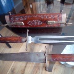  Antique Wood Brass Handled Carving Knife Set