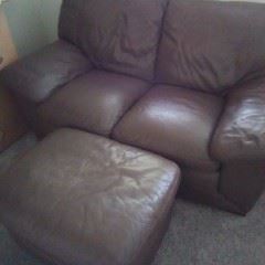 2 Pc Brown Leather Love Seat & Ottoman