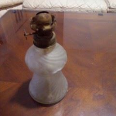 Antique Frosted Glass Oil Lamp 6" tall