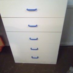 5 Drawer White Dresser w/ Blue Handles