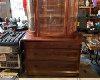 Antique curved glass display hutch 