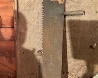 Antique cross cut 52” saw with  helper handle