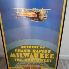 Framed Artwork Kohler Aviation Co Detroit to GR & Milwaukee 28 x 18