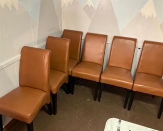 6 Dining Room Chairs Excellent Condition.  Med. Brown Leather with Dark Chocolate Brown Legs