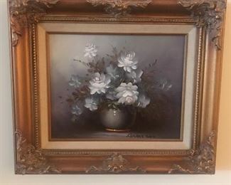 Floral oil painting in gold frame