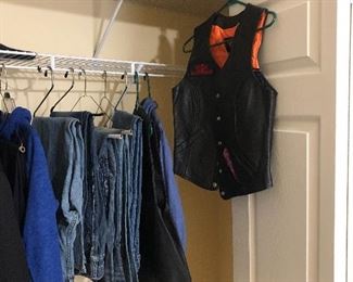 Men’s jeans, Harley t shirt, Tommy Bahama shirts leather vests and more
