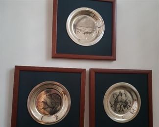 Set of five sterling silver National Audubon Society framed plates by Franklin Mint
