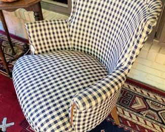 Navy blue & white checkered chair