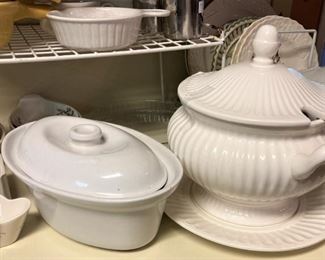 White tureen; miscellaneous bowls